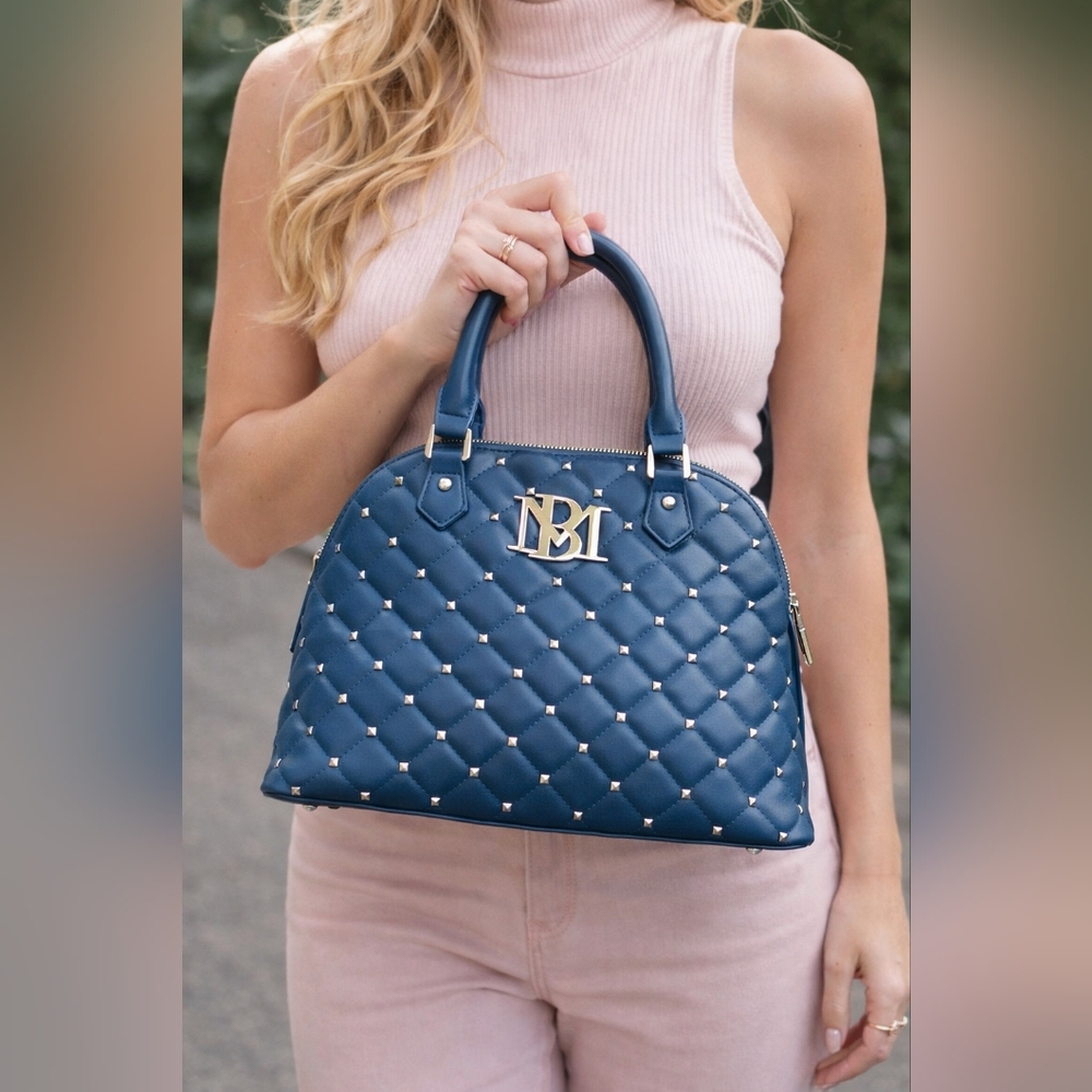 NWT Badgley Mischka Teal Quilted Studded Dome Shaped Handbag